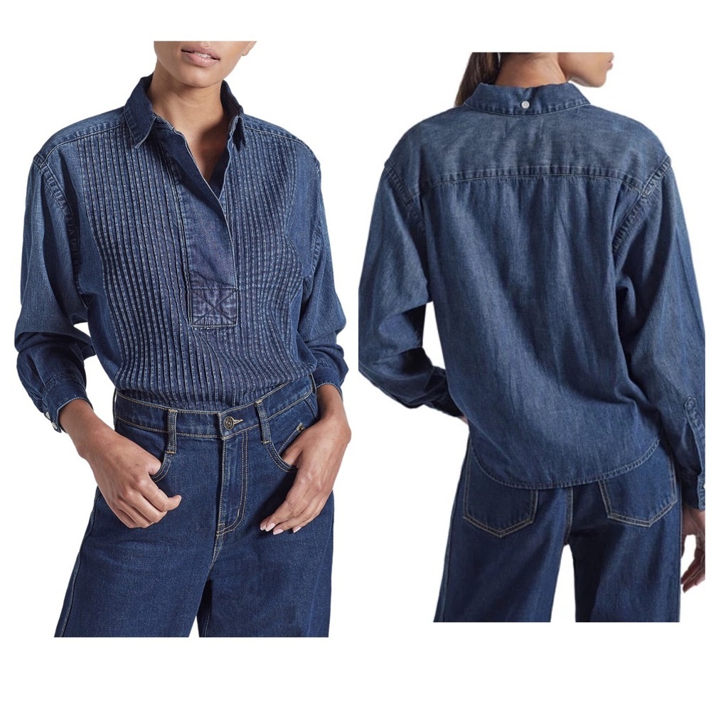 NWT Current/Elliott The Patty Shirt Denim Chambray 2 4 Small blue